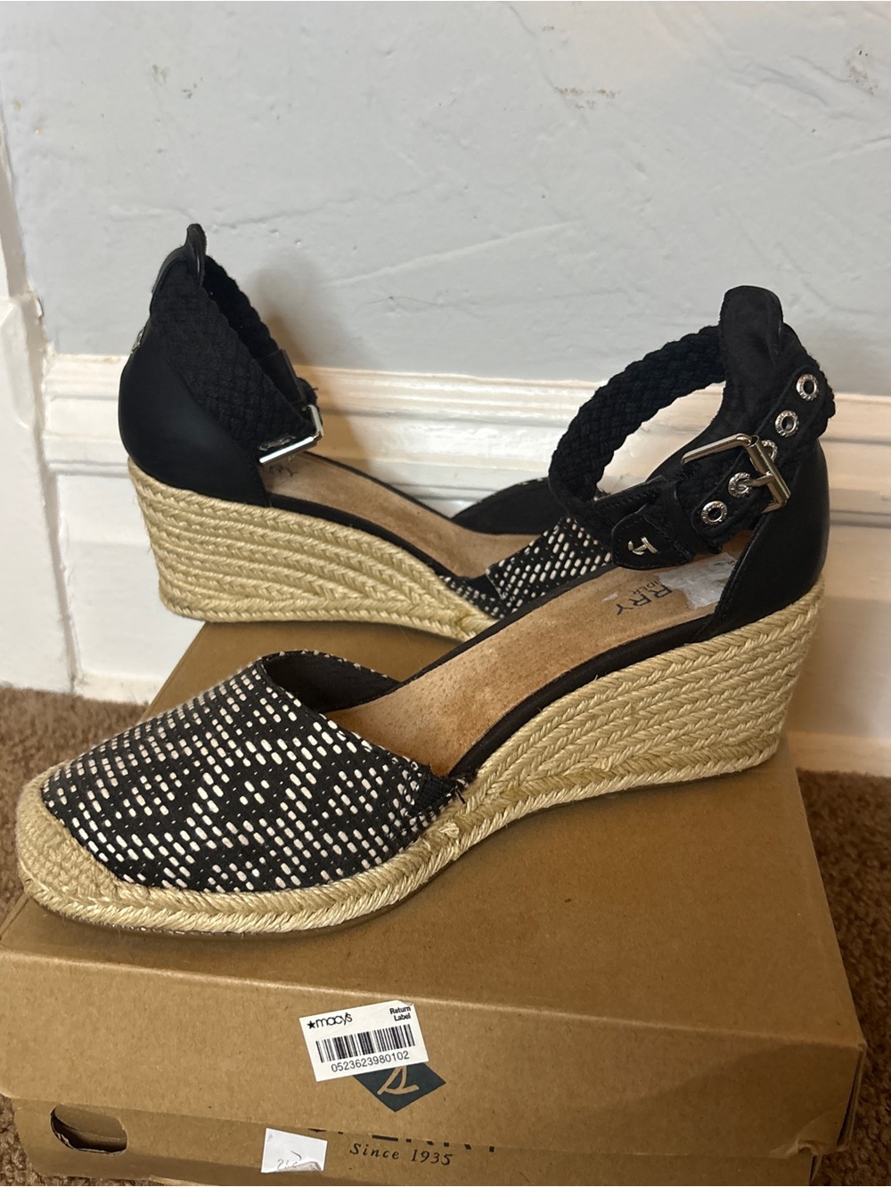 SPERRY TOP SIDERS VALENCIA ESPADRILLE SANDEL BLACK & WHITE Sz 9.5